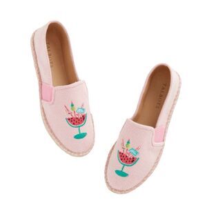Talbots Izzy Embroidered Espadrille Sandals Pink Canvas Watermelon Margarita 8